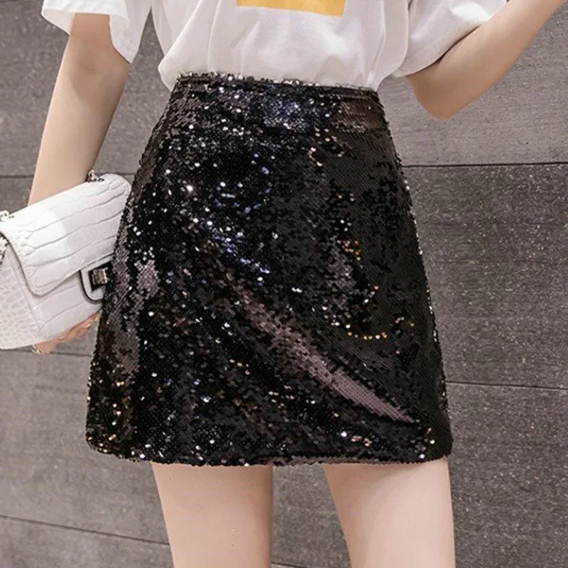 Neoploe/Корейская юбка с высокой талией и блестками на бедрах однотонная облегающая