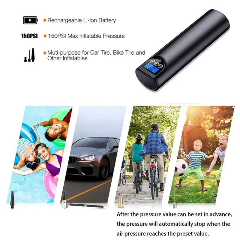 

120PSI Motorcycle Bicycle Portable Air Compressor Cordless Handheld Inflatable Air Pump Tyre Inflator Rechargeable for Bike Car