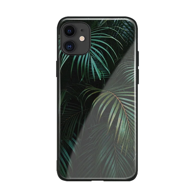 

Green tropical leaves leaf silicone glass Phone case cover for iPhone SE 6 6s 7 8 Plus X XR XS 11 12 mini Pro max