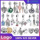 Подвеска из серебра 2021 пробы, подходящая для оригинального браслета, женское ювелирное изделие сделай сам из бисера с логотипом, подвеска высокого качества