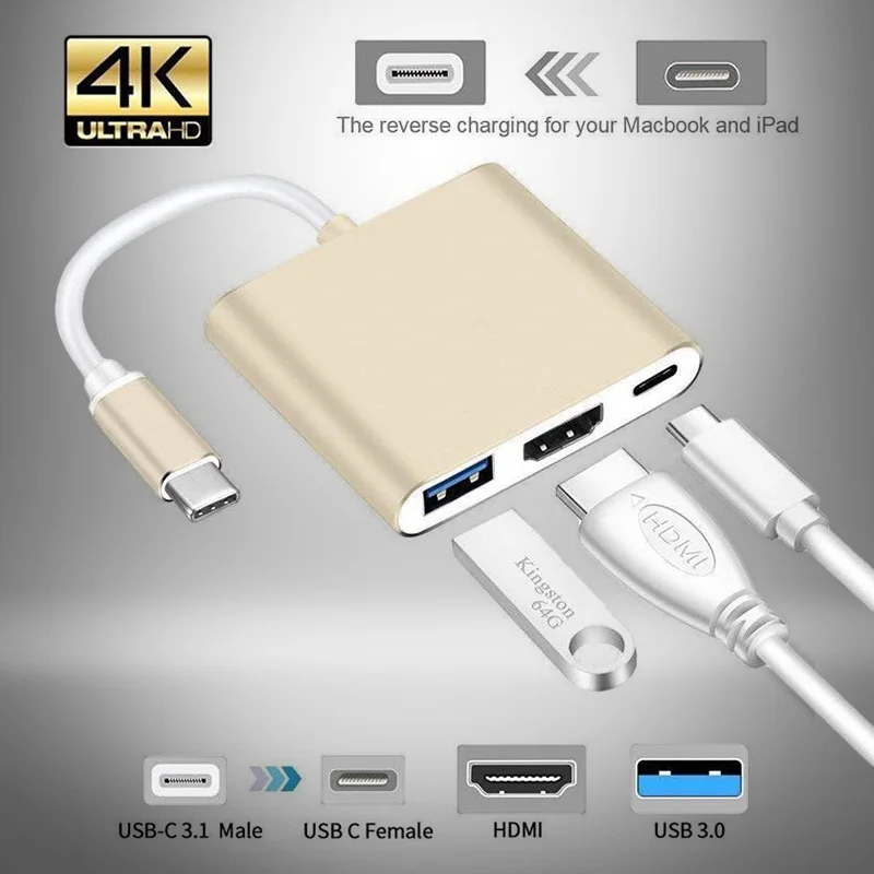 Переходник HDMI/USB 3.0/Type C алюминий адаптер|USB-хабы| |