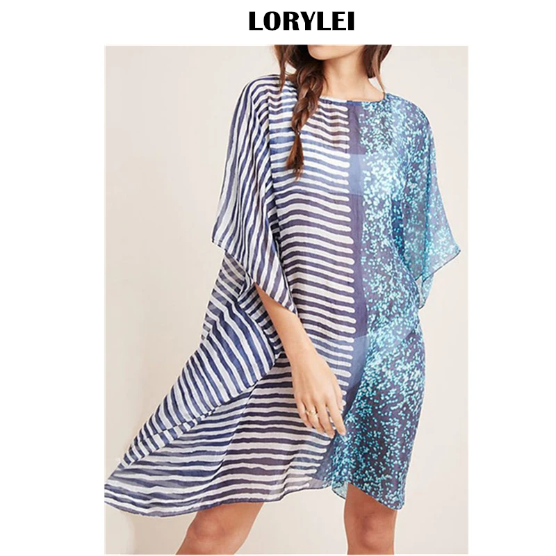 2021 сексуальные прозрачные накидки для бикини синее богемное Полосатое свободное