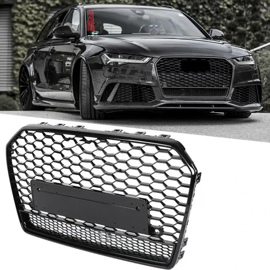Для RS6 Стиль спереди Спорт шестигранный сетки сота капот Гриль черного цвета с заклепками для Audi A6/S6 C7 автомобильные аксессуары