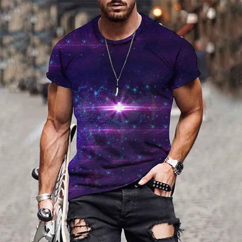 

2021 summer cool T-shirt starry sky painting 3D printing T men and women summer sleeve short-sleeved T-shirt Harajuku breathable