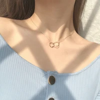 simple gold plated geometric double ring pendant necklace collarbone chain charm womens necklace neckchain fashion jewelry