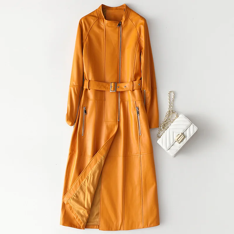 

Куртка женская из натуральной овечьей кожи, длинная, винтажная, в Корейском стиле, на осень/зиму, ZT4531, 2020