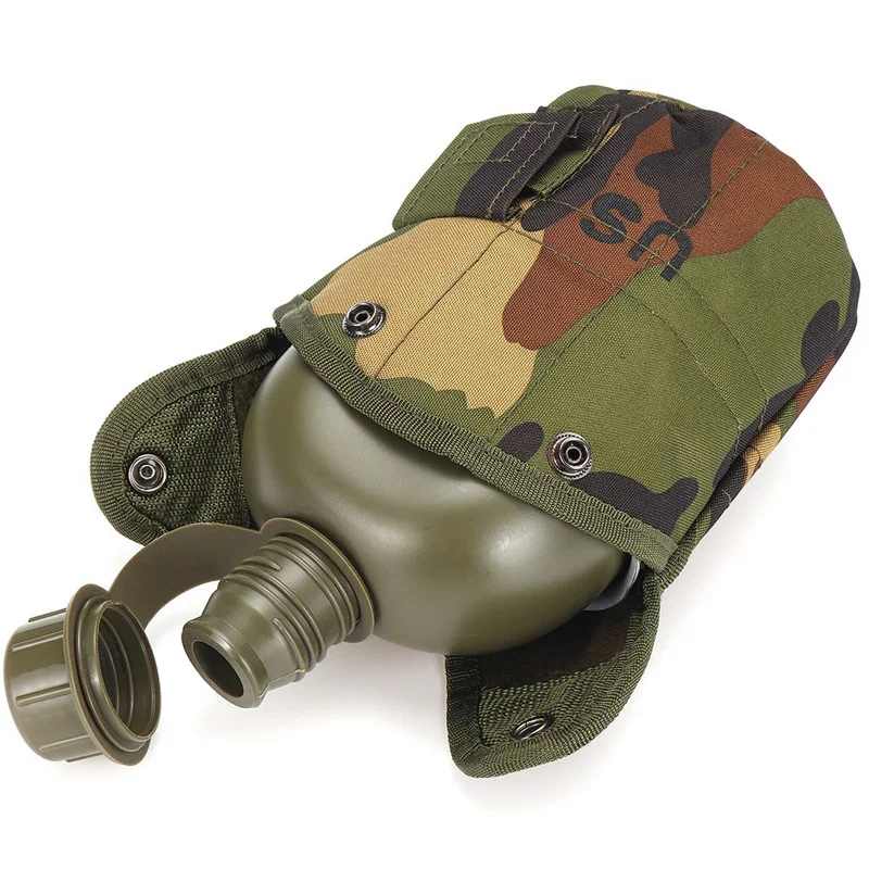 1L Outdoor Water Bottle Military Army Canteen with Aluminum Cooking Cup Kettle Pouch for Camping Hiking Picnic Tableware Travel - купить по