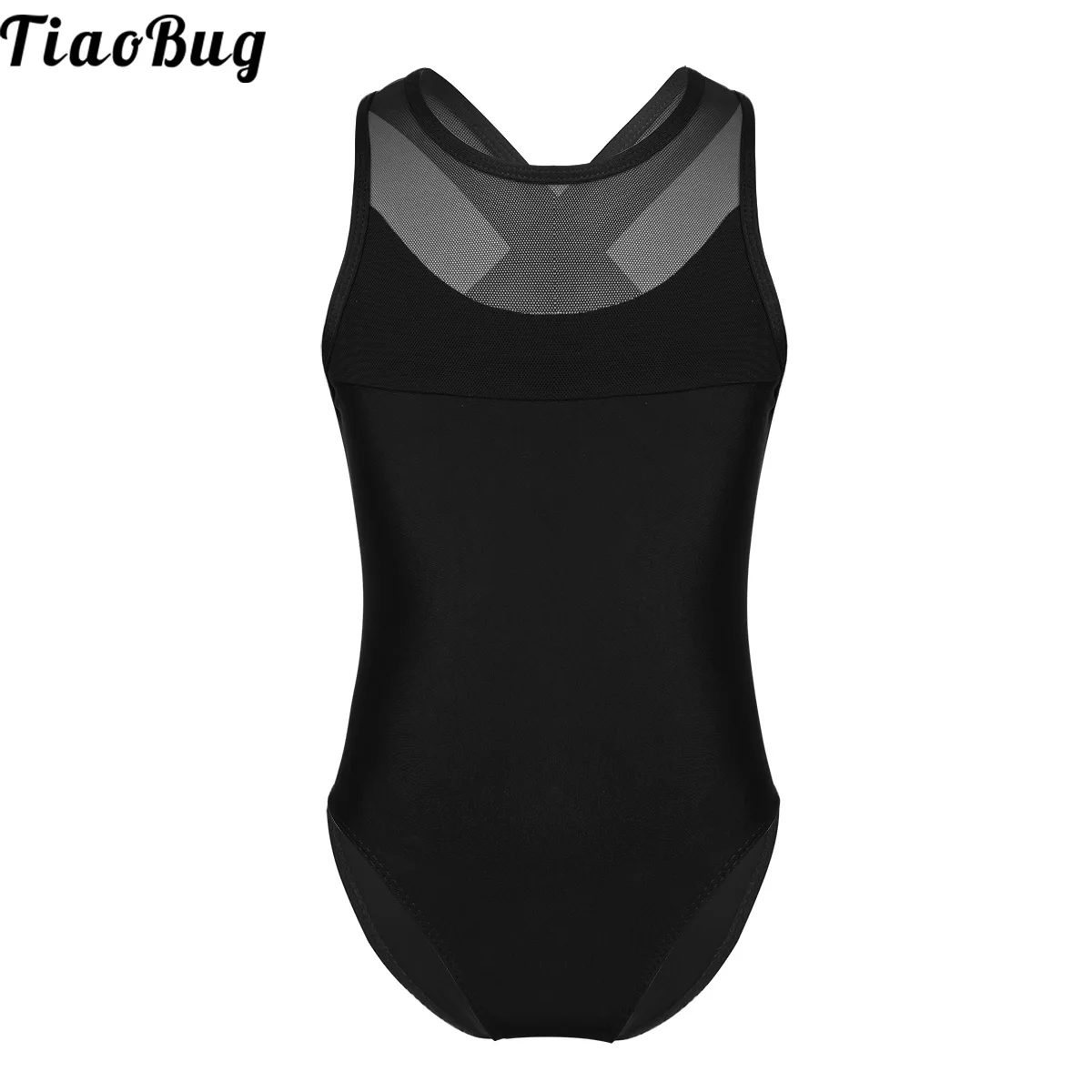 

TiaoBug Kids Girls Sleeveless Mesh Splice Criss-Cross Cutout Back Ballet Dance Gymnastics Leotard Jumpsuit Bodysuit