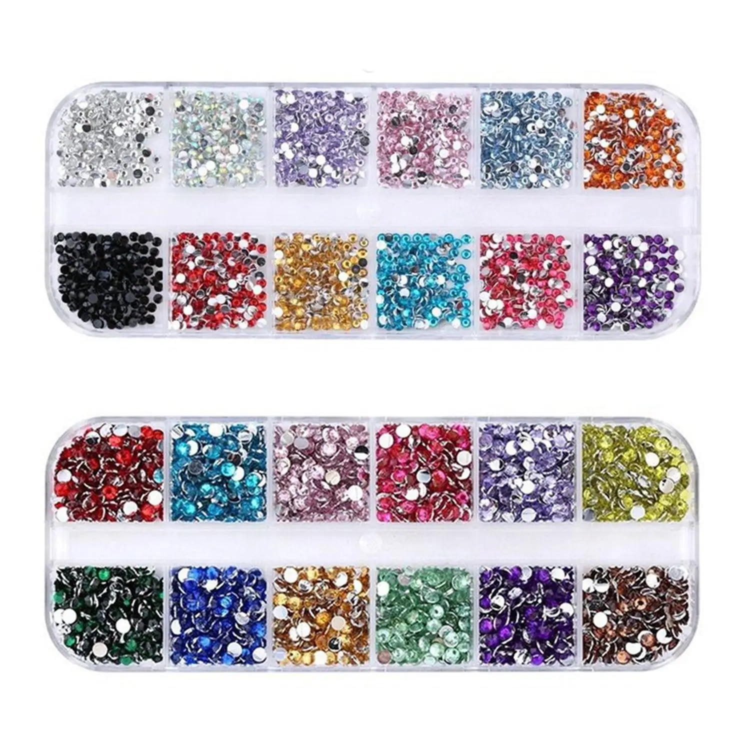 

12 Grids Shiny Flat Back Rhinestones 3D Glitter AB Crystal Nail Art Rhinestones 2mm 3mm Colorful