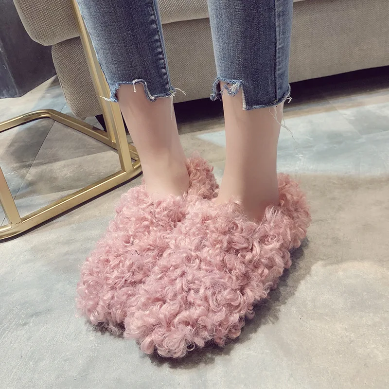 Волосатые тонкие туфли Женская зимняя обувь детская одежда осенняя новая на
