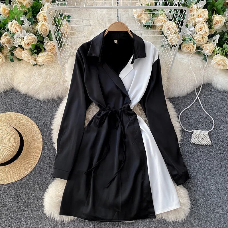 

Muti-Color summer woman dress Turn Down Collar High Waist Casual holiday dresses for women Full Sleeves Loose Fit vestidos 2021