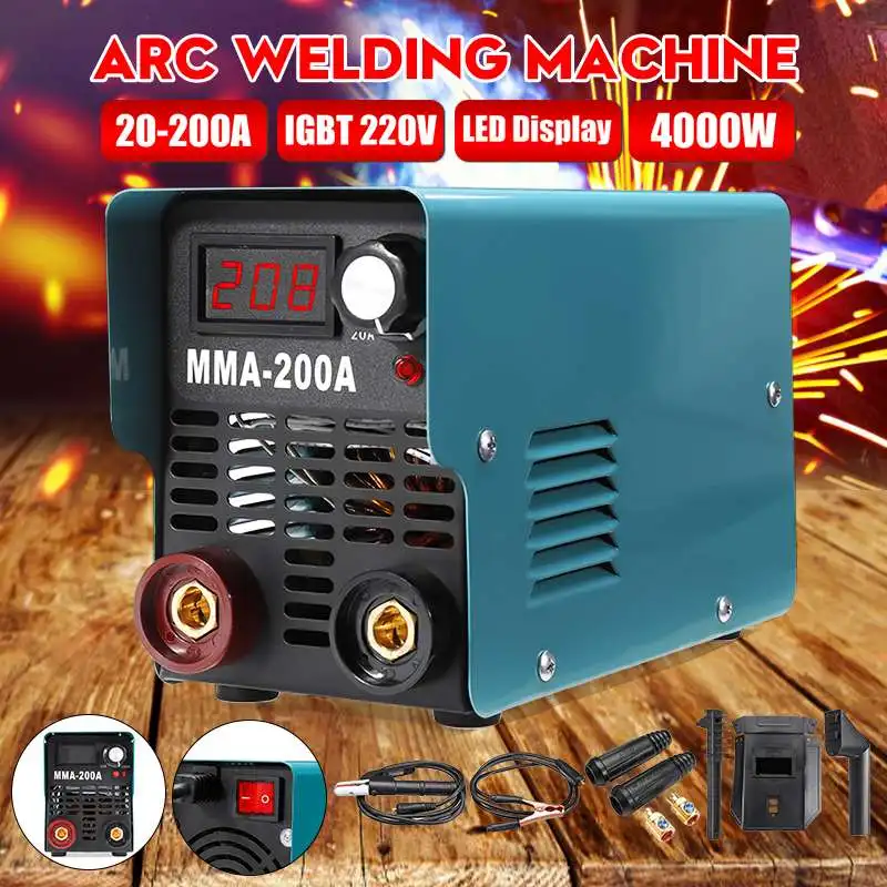 4000W Mini IGBT Inverter Arc Welding Machine MMA-200 Welders 220V 200A With Hand Hold Mask LED Display