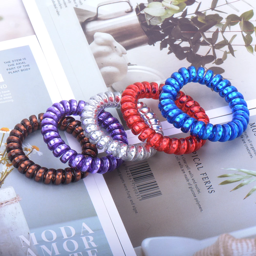 

Women Elastic Hair Scrunchies Telephone Wire Line Bracelets Headbands Spiral Shape Ponytail Hair Ties Gum Rubber Hair Rope