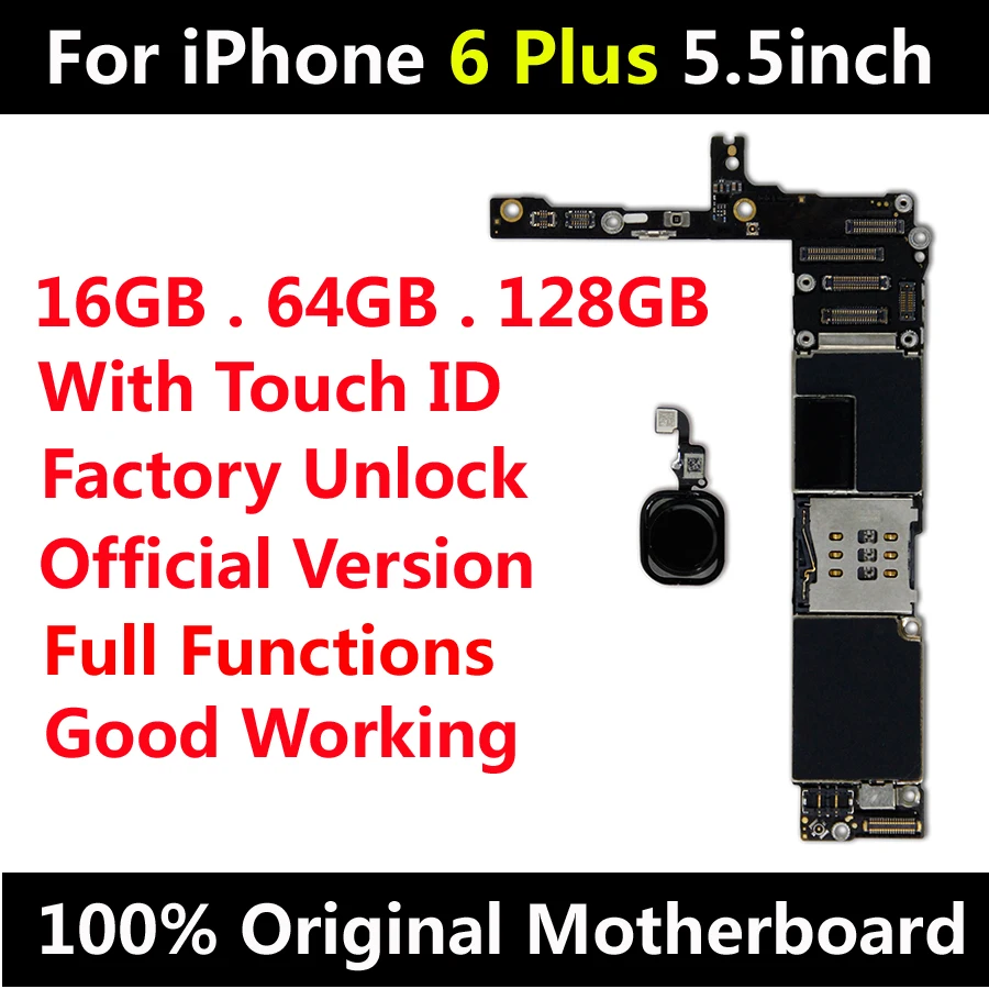 Оригинальная материнская плата для iPhone 6 Plus, 5,5 дюймов, Заводская разблокировка, материнская плата с сенсорным ID, поддержка обновления IOS