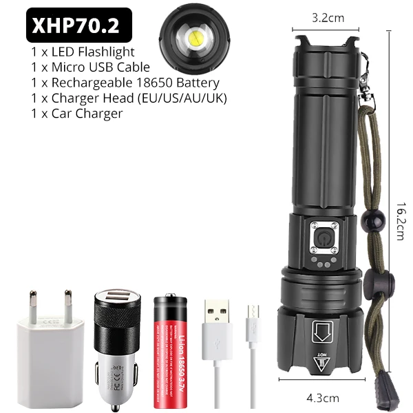 Package G Портативный Ультра мощный XHP70 светодиодный светильник 18650 вспышка светильник XLamp XHP50 USB Перезаряжаемый Тактический светильник 26650 фонарь с зумом - Испускаемый цвет: Package G
