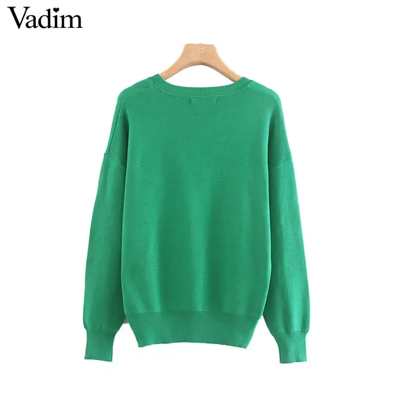 Vadim милый Женский бисер жемчужное демондс украсить вязаный свитер Длинные рукава