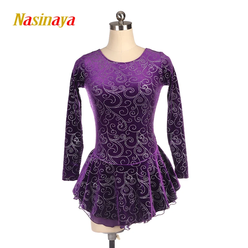 Figure Skating Costume Dress Customized Competition Ice Skating Skirt for Girl Women Kids Gymnastics Performance Purple Silver