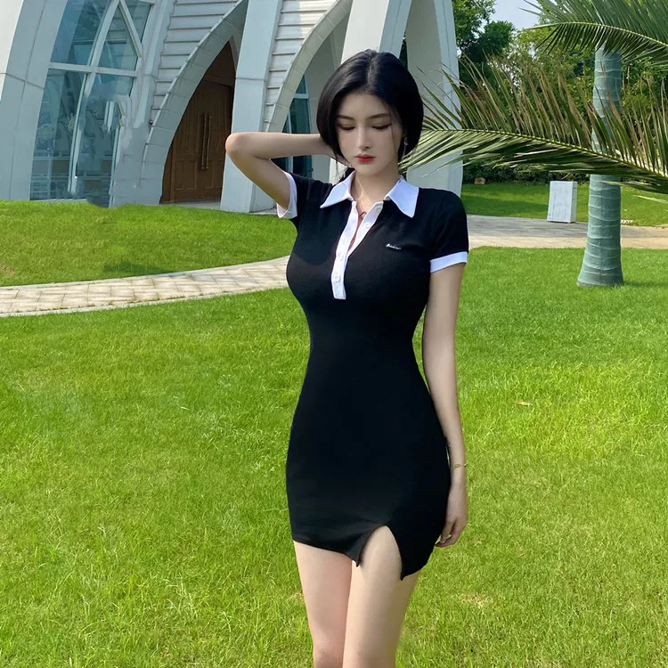 2021 new solid color bag buttocks show thin short waist sexy mini dress | Женская одежда