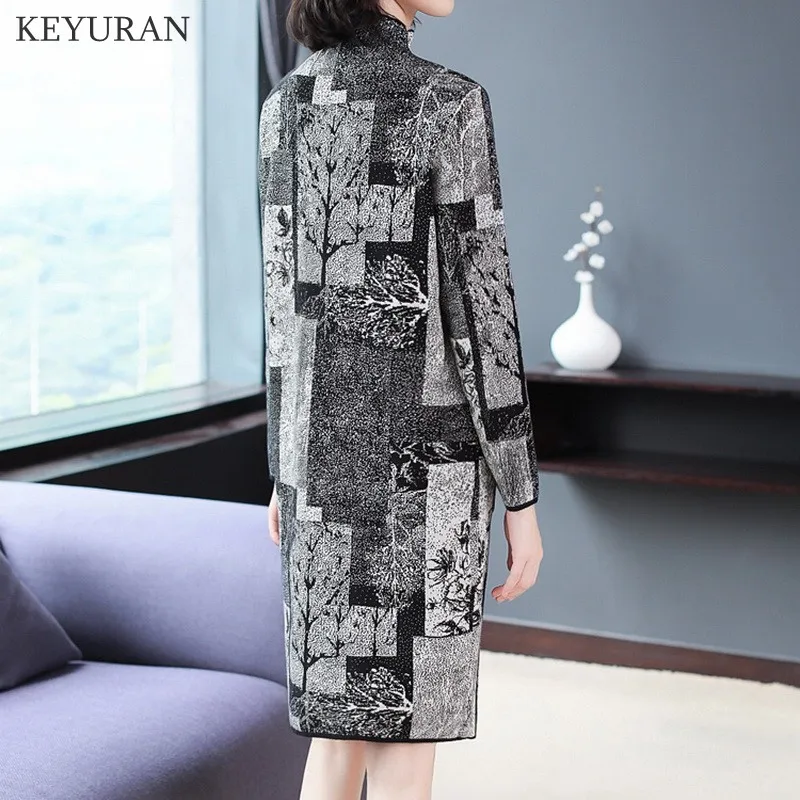 Новинка весна-осень водолазка принт вязаные свитера платье для женщин зима