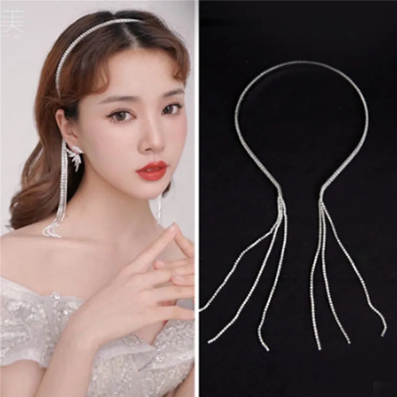 

Модные Висячие серьги Стразы с имитацией кисточек, повязка для волос для женщин, украшения для девочек, обруч для волос, свадебные аксессуар...