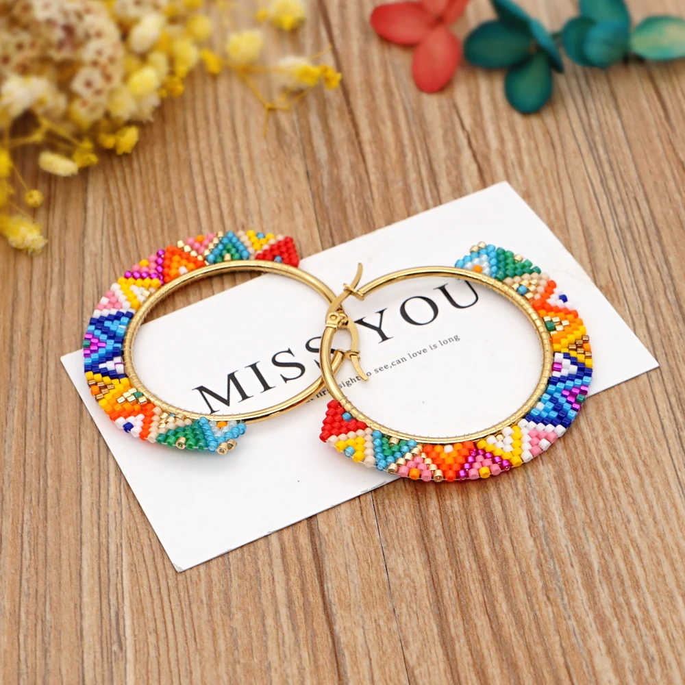 Серьги кольца Go2Boho из нержавеющей стали женские Ювелирное Украшение с бисером