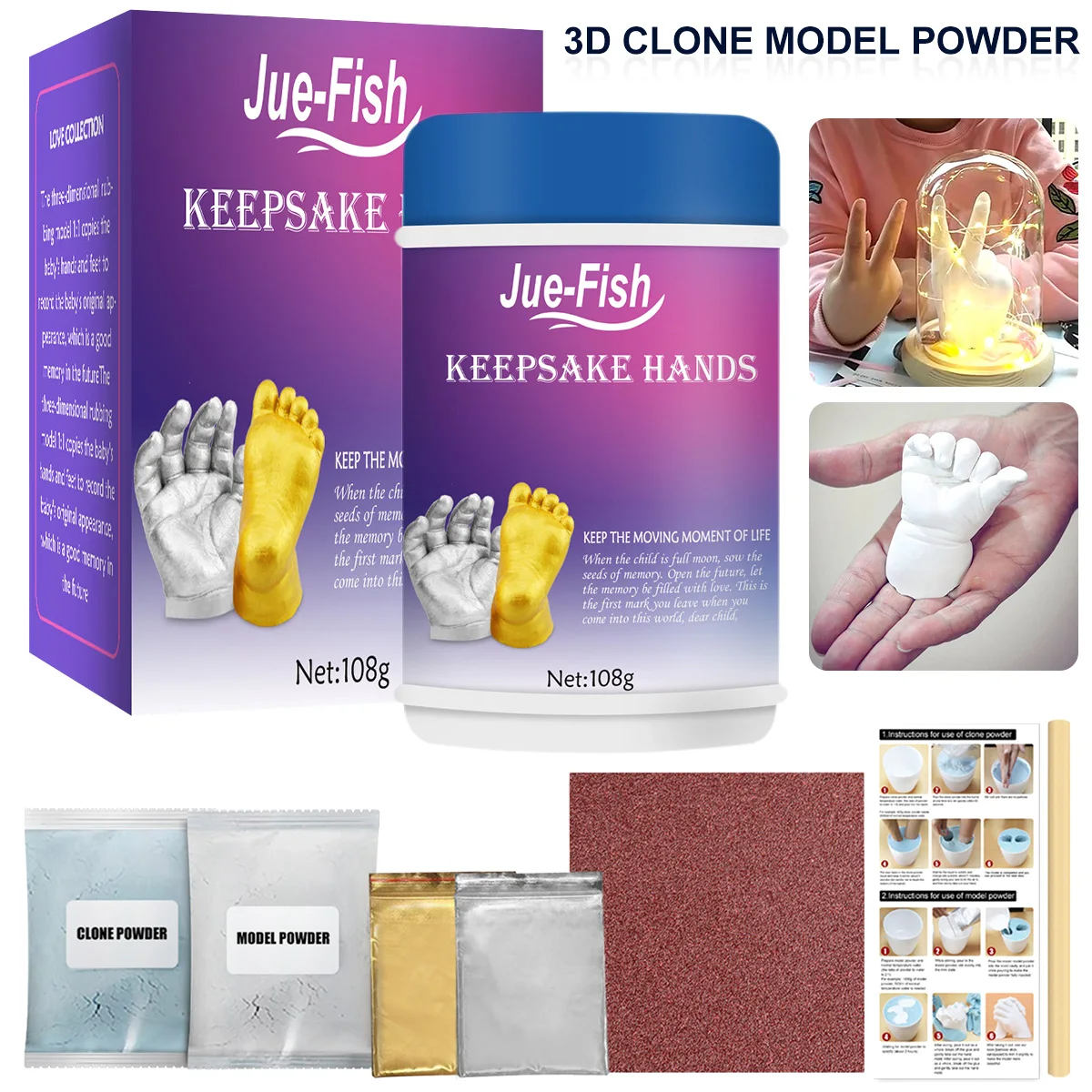 

Clone Powder Anniversary Memorial Statue Keepsake Hand Casting Kit DIY Plaster Statue Molding Kit Sculpture for Child Couples