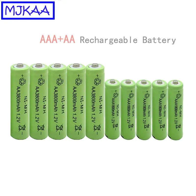 MJKAA 10 шт. AA 1 2 V Ni-MH 3800mAh перезаряжаемая батарея + AAA v NiMH 1800mAh перезаряжаемые батареи |