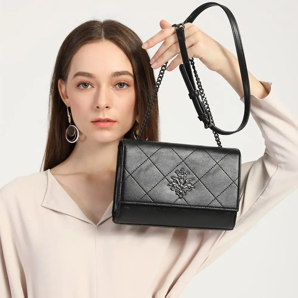 Метеорная птица черная клетчатая сумка на плечо женская мессенджер цепочке