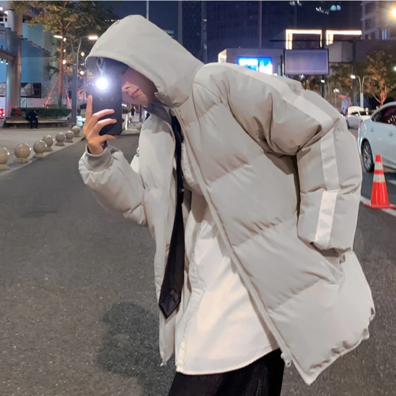 Korean Fashion Bear Print Hooded Cotton Jacket Men's Autumn and Winter Thickening and Velvet Bread Jacket Winter Clothes