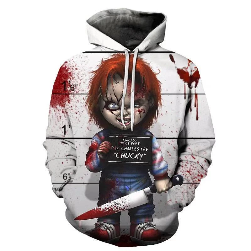 

Halloween 2021 Autumn Retro Ghost Doll Pattern 3D Printing Horror Men's Hoodie Hip-hop Personality Thriller Street Role-playing