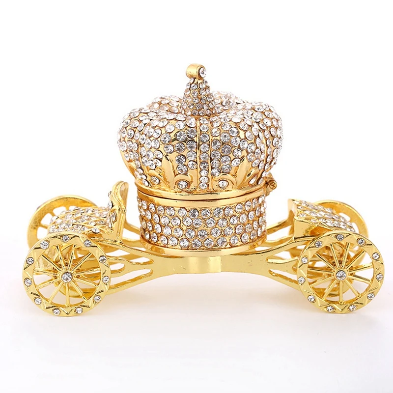 Gold Carriage Hinged Trinket Box Hand-Painted Patterns Jewelry Storage Hand Painted Gift | Дом и сад