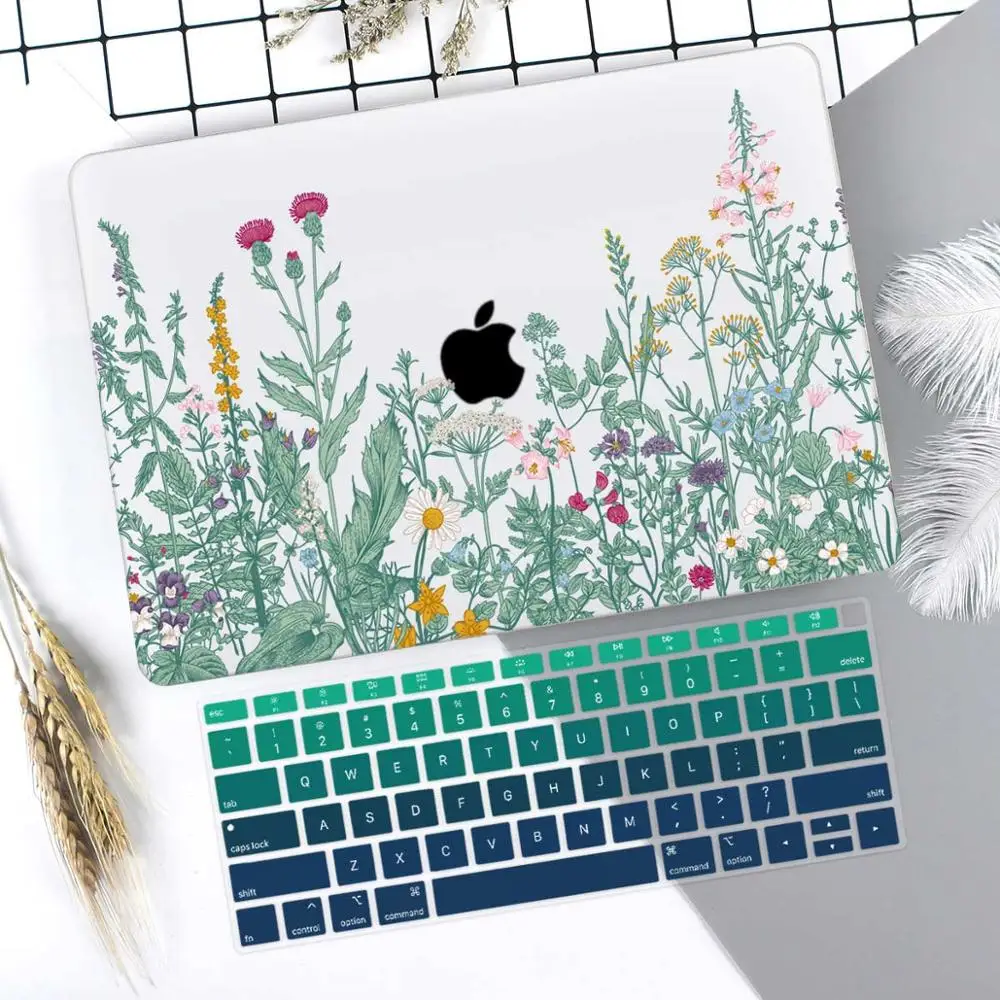 Чехол для ноутбука MacBook Air 13 11 Pro 13 15 retina A1502 Touch Bar mac book 12 13 1" A1708 A2159 A1989 жесткий чехол - Цвет: Green leafs