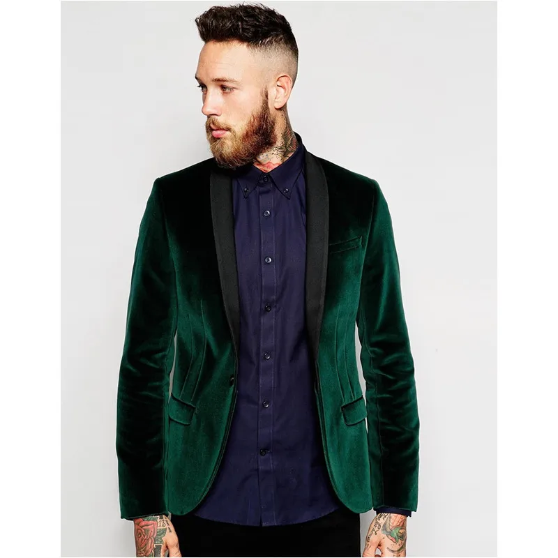 

Green Velvet Groom Tuxedos Slim Fit 2 Pieces ( Jacket+Pants) High Quality Custom Made Men Wedding Party Suits Shawl Lapel