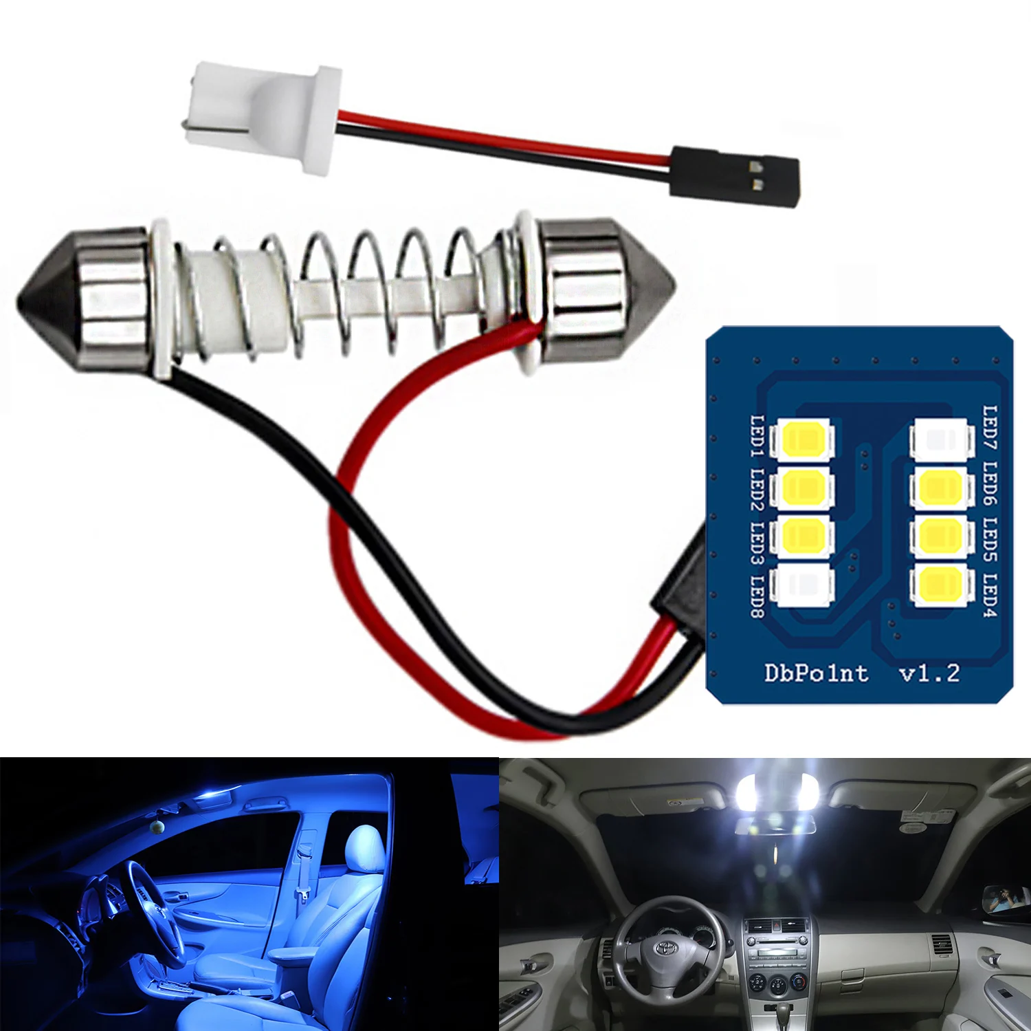 Светодиодная лампа для салона автомобиля освещение синего и белого цвета с