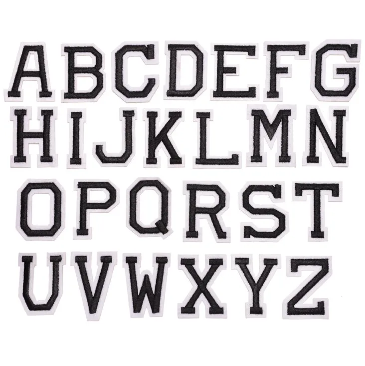 Нашивка с черными буквами для шитья вышитая аппликация алфавитом куртки сумки