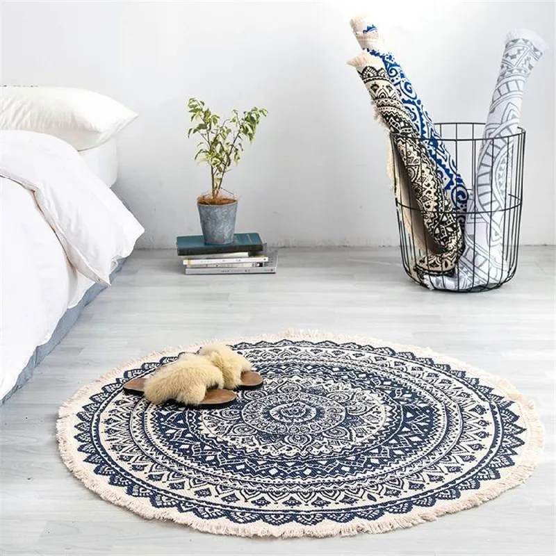 

Morocco Round Carpet Bedroom Boho Style Tassel Cotton Rug Hand Woven National Classic Tapestry Sofa Cushion Tatami Floor Mats