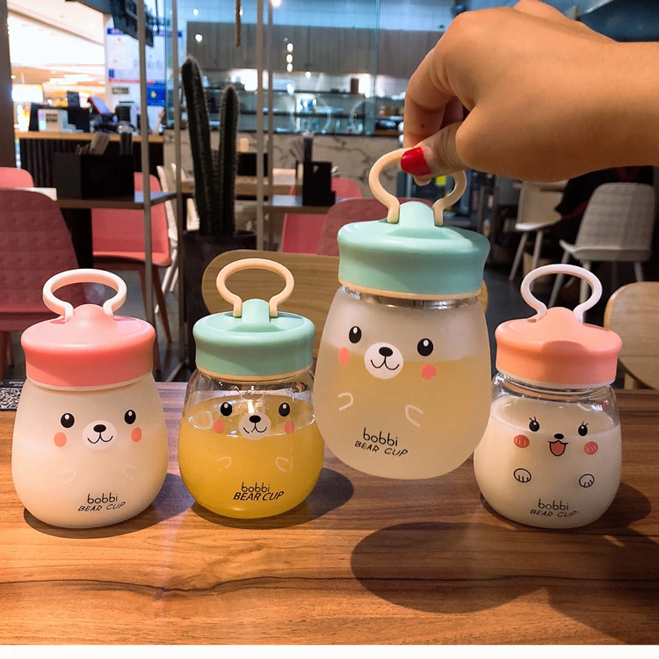 Kawaii стеклянная бутылка для воды, портативная чашка с милым медведем, чайное ситечко, герметичная Питьевая Бутылка для девочек, студентов, детей