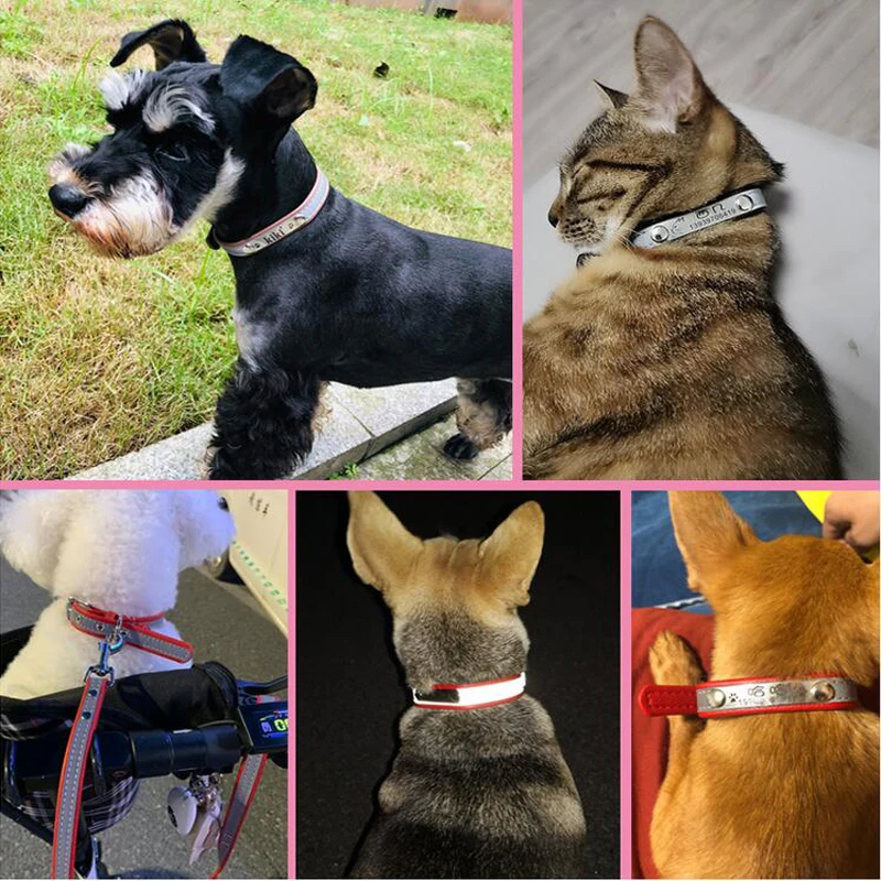 Светоотражающие персонализированный ошейник для кошки кожаный питомца кота ID
