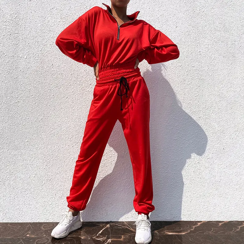 Хит продаж Красный Модный комплект из двух предметов для спорта и отдыха свитер