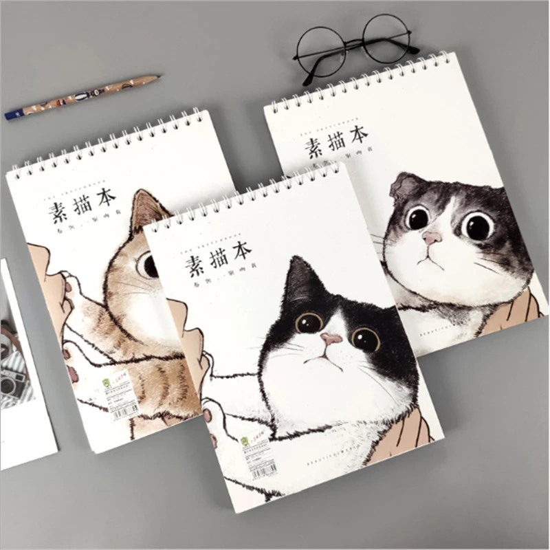 

Cartoon Cat Sketch Book Color Lead Paper Children Student Gift Coil Binding Blank Simple Notebook Diary Drawing Painting Papers