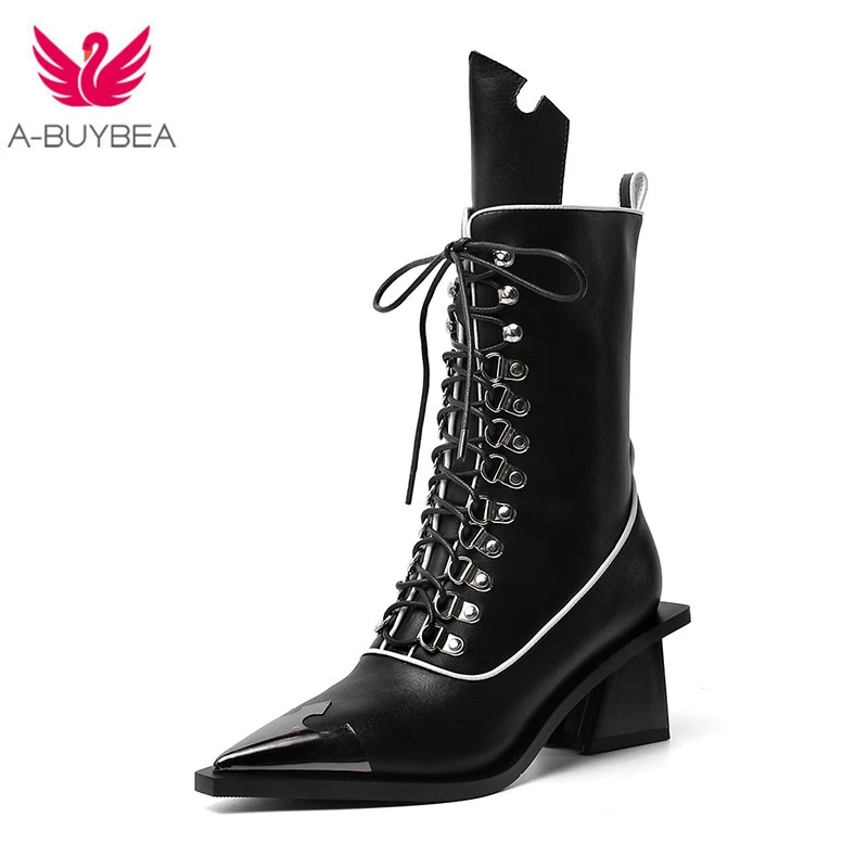 Женские ковбойские сапоги из натуральной кожи на шнуровке|Сапоги до середины
