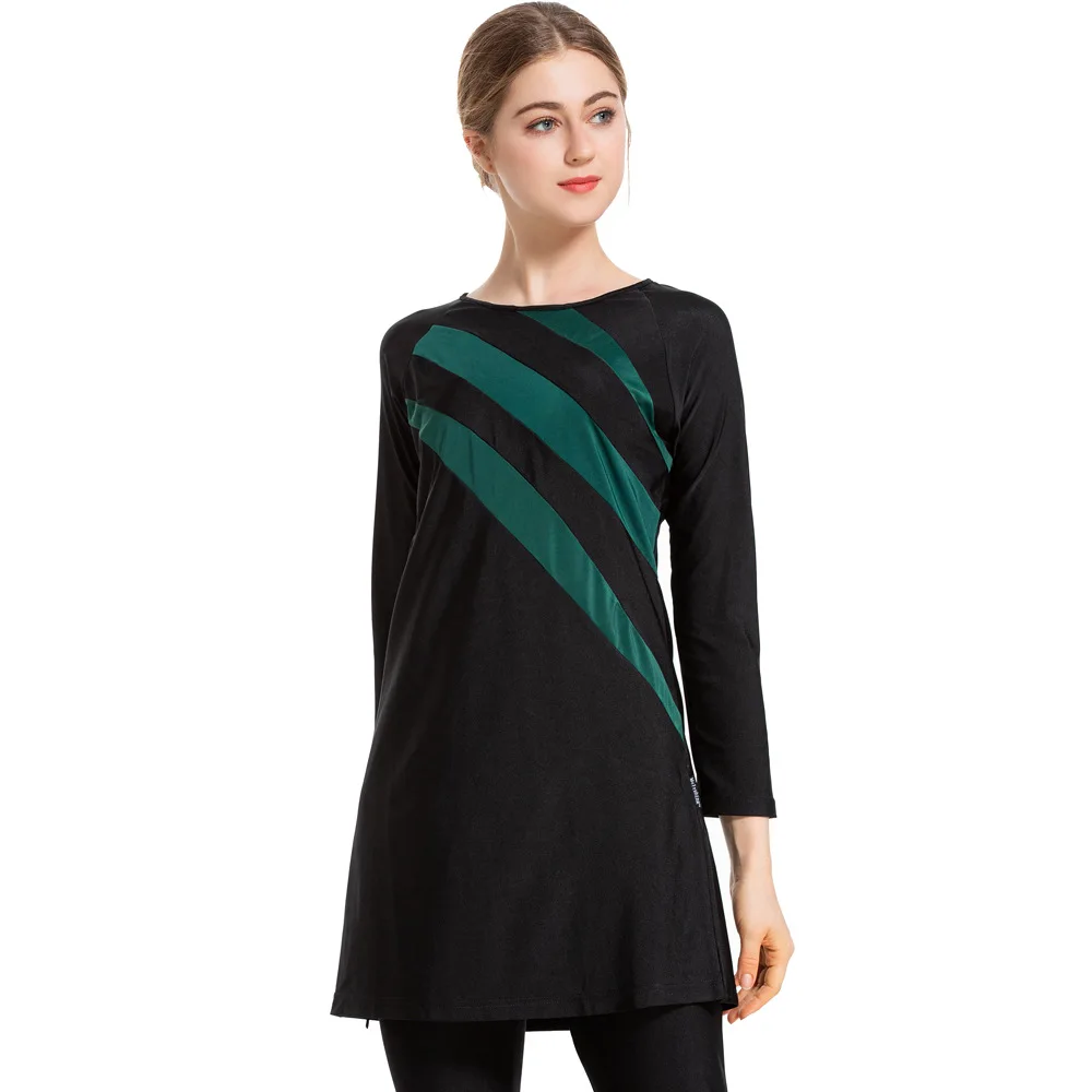 Женский Мусульманский купальник с длинным рукавом контрастные цвета капюшоном