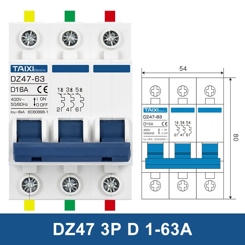 DZ47 D изогнутый мини выключатель цепи двигателя 10A ~ 125A AC400V станок промышленное