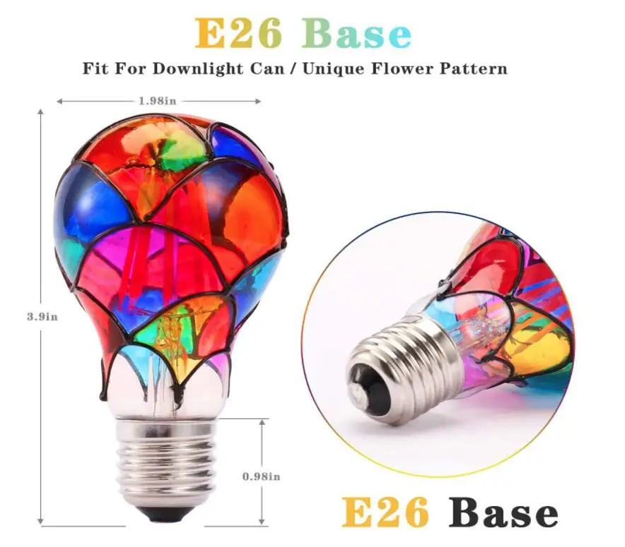 

Stained Glass LED Light Bulb,3.5 Watts Heatless E26 A60 LED Light Bulbs for Home Party,Recreation Room,Balcony,Garden,Christmas