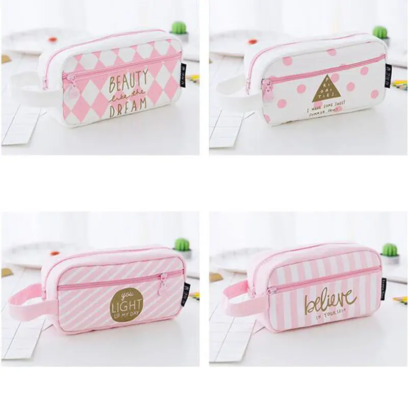 1 шт. милый пенал в клетку Холщовый розовый чехол для карандашей большой емкости
