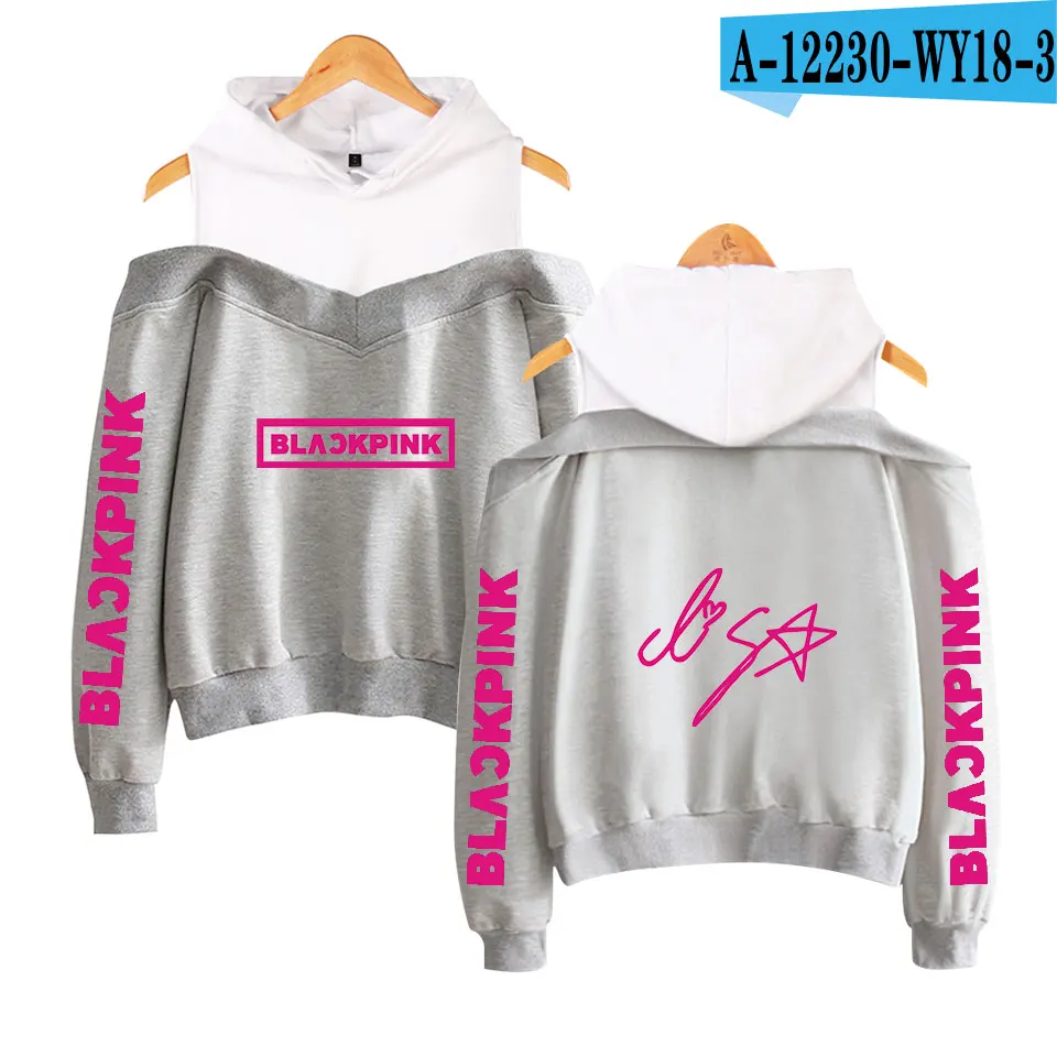 gray Сексуальные модные черные розовые толстовки женские Kpop толстовки с принтом Blackpink женские толстовки без бретелек хип-хоп толстовка - Цвет: gray