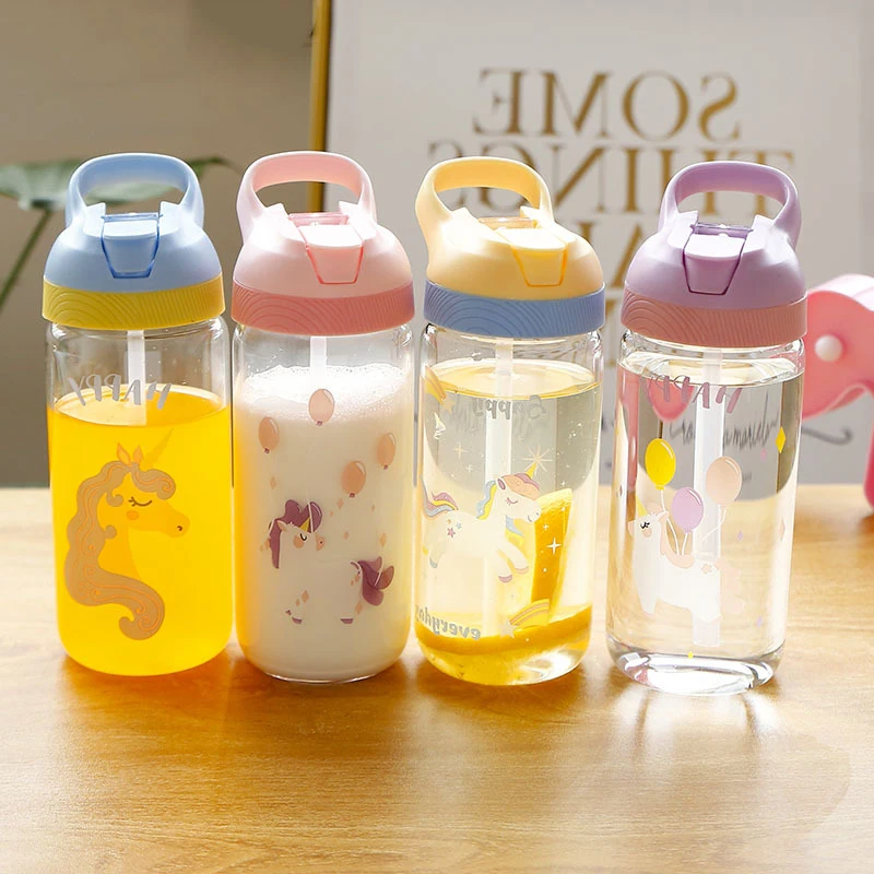 Стеклянная бутылка с соломинкой в виде единорога портативная кружка для