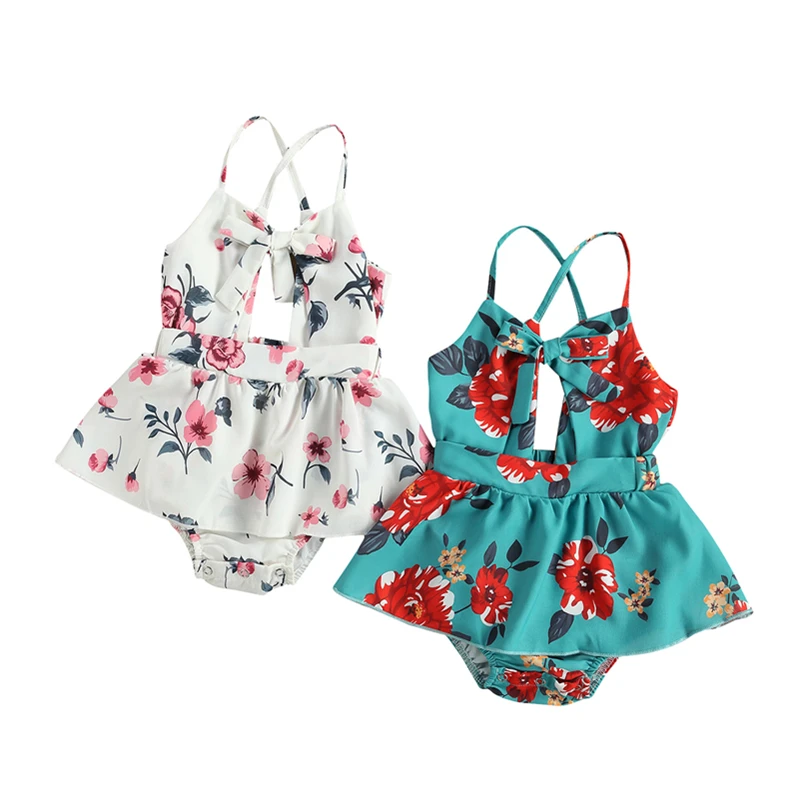 

Модное боди с цветочным принтом для малышей, боди без рукавов с лямкой на шее, боди с круглым воротником и высокой талией, цельная одежда