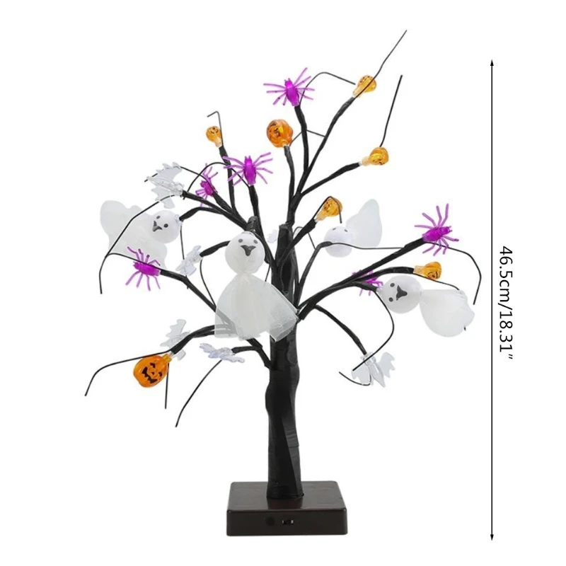 

18 Inch Spooky Pumpkin Ghost Tree Light with 24 LED Lights for Halloween Decor
