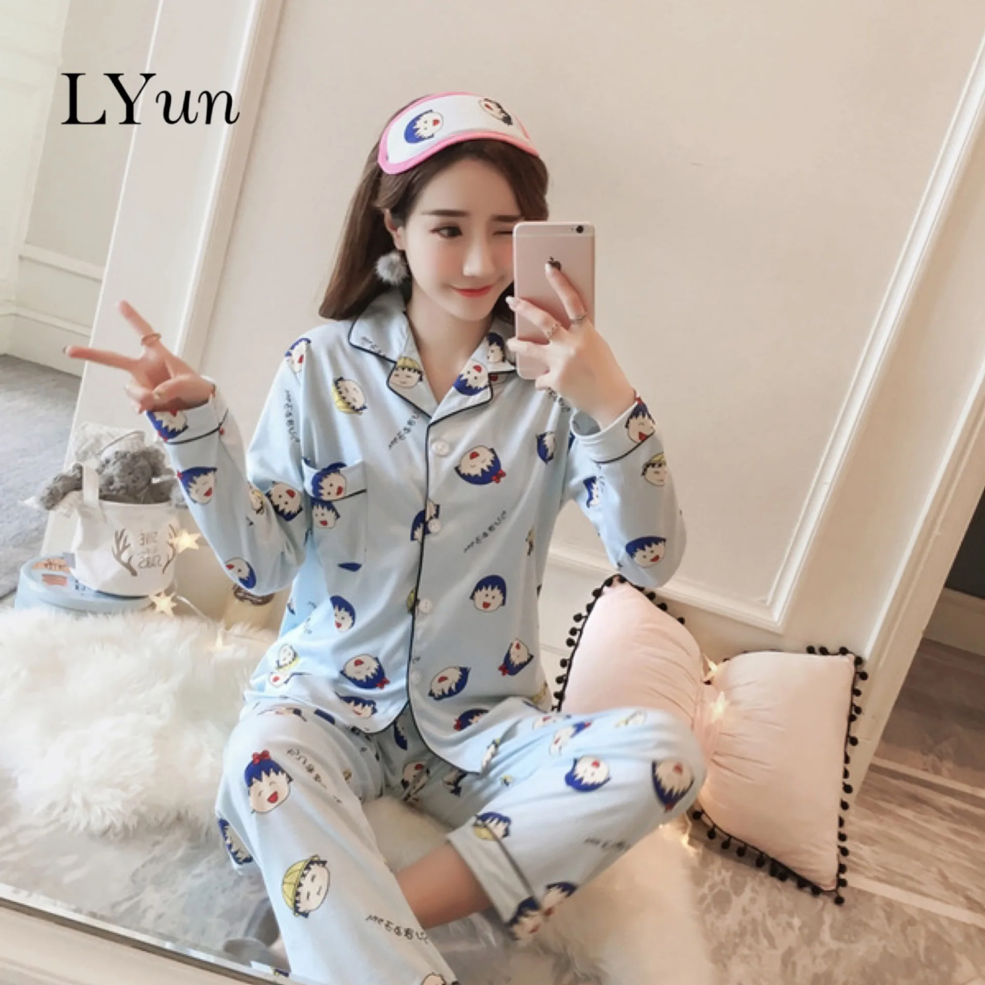 LYPajamas женский весенний и осенний зимний новый кардиган милые пижамы с отворотом